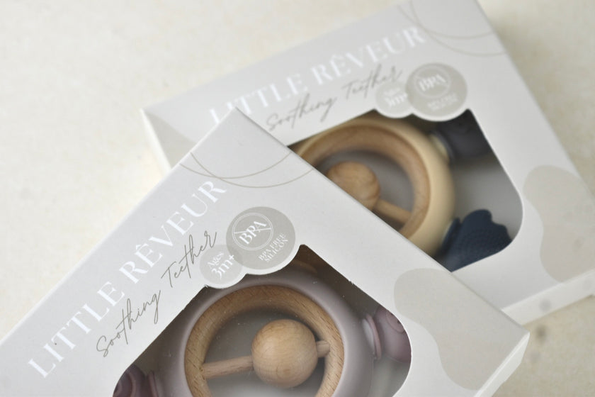 Silicone & Beechwood Sensory Teether w Ball