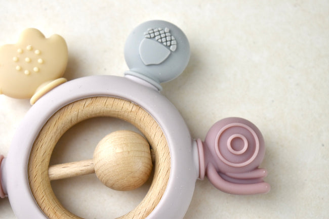 Silicone & Beechwood Sensory Teether w Ball