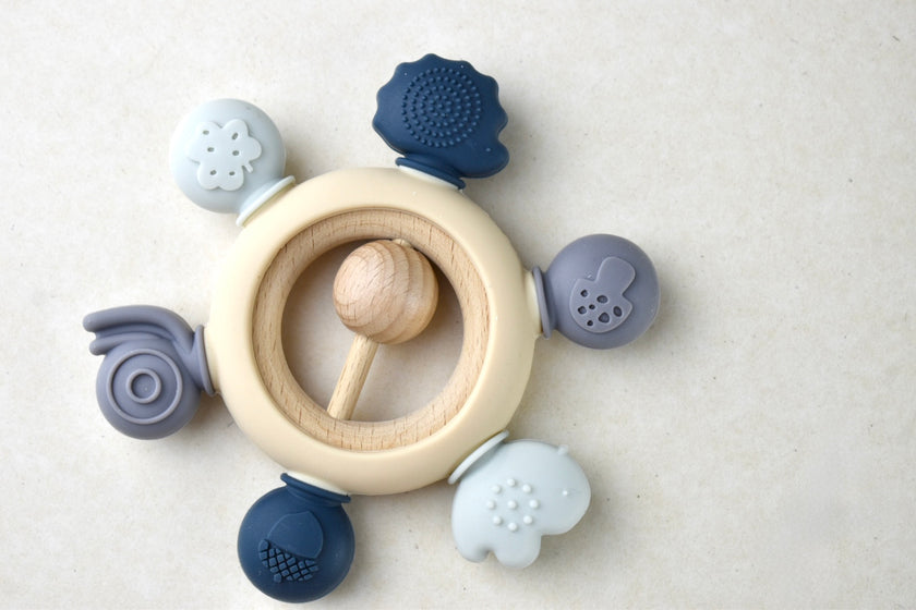Silicone & Beechwood Sensory Teether w Ball