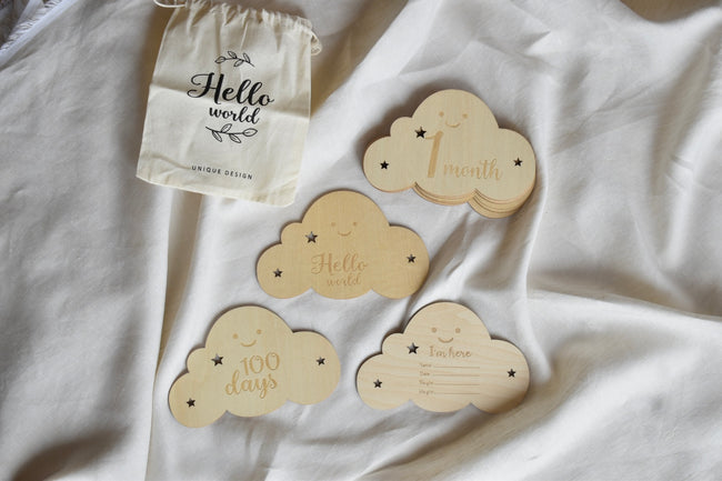 Wooden Baby Milestone Cloud Set