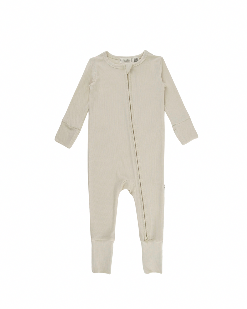 Ribbed Bamboo Convertible Footed Romper - Warm Linen