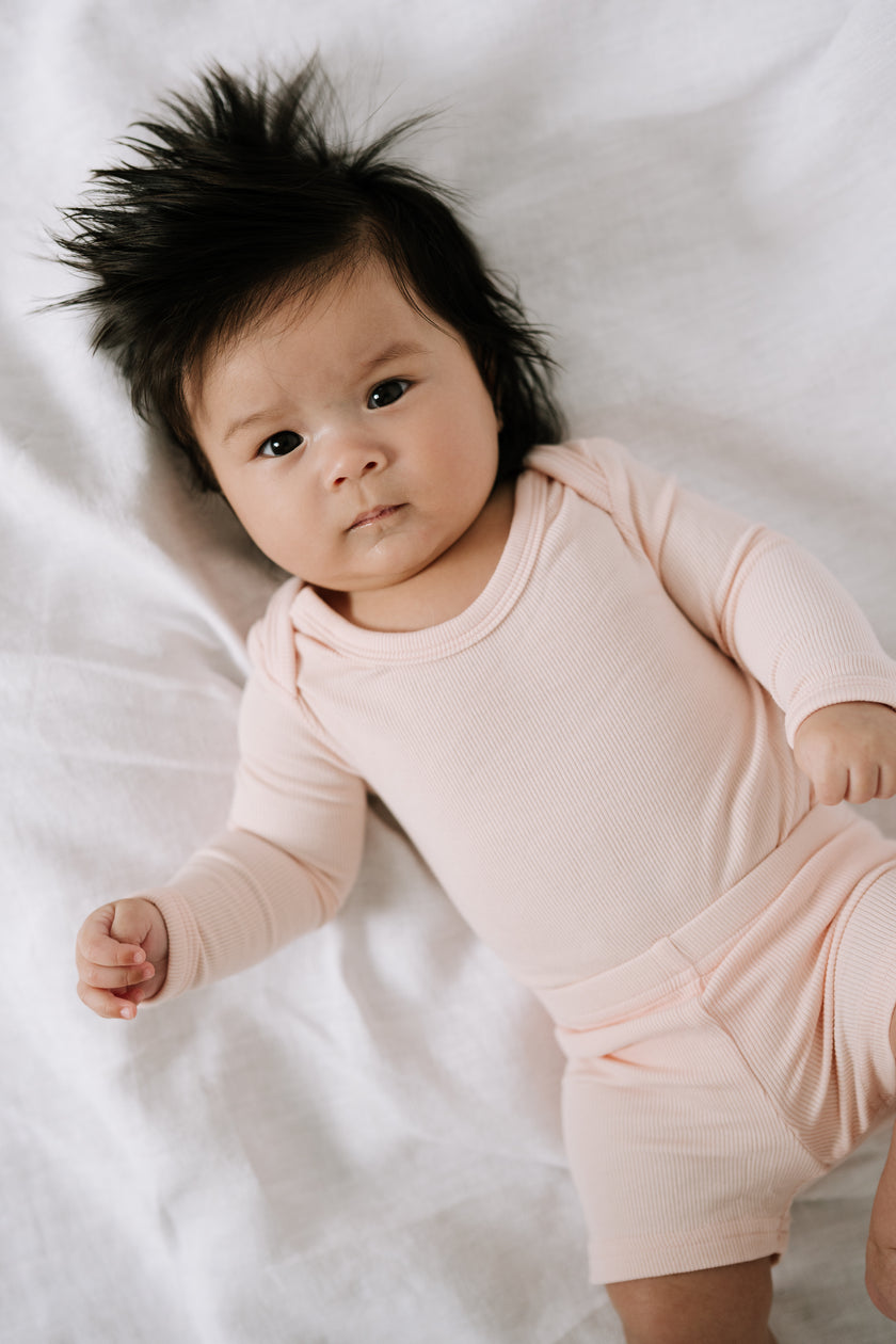 Ribbed Long Sleeve Bodysuit - Blush Rose