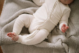 Ribbed Bamboo Convertible Footed Romper - Warm Linen