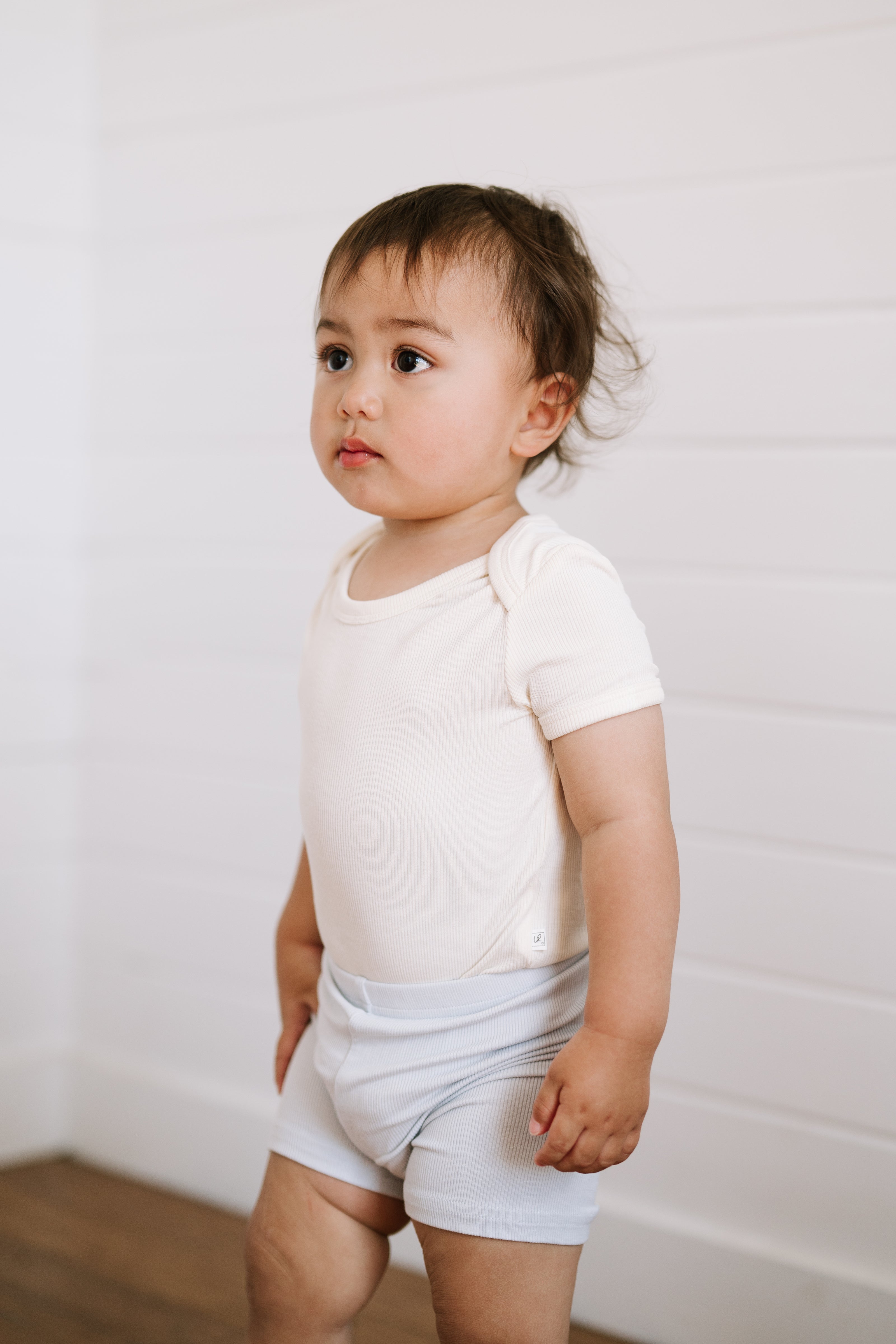 Ribbed Short Sleeve Bodysuit - Vanilla