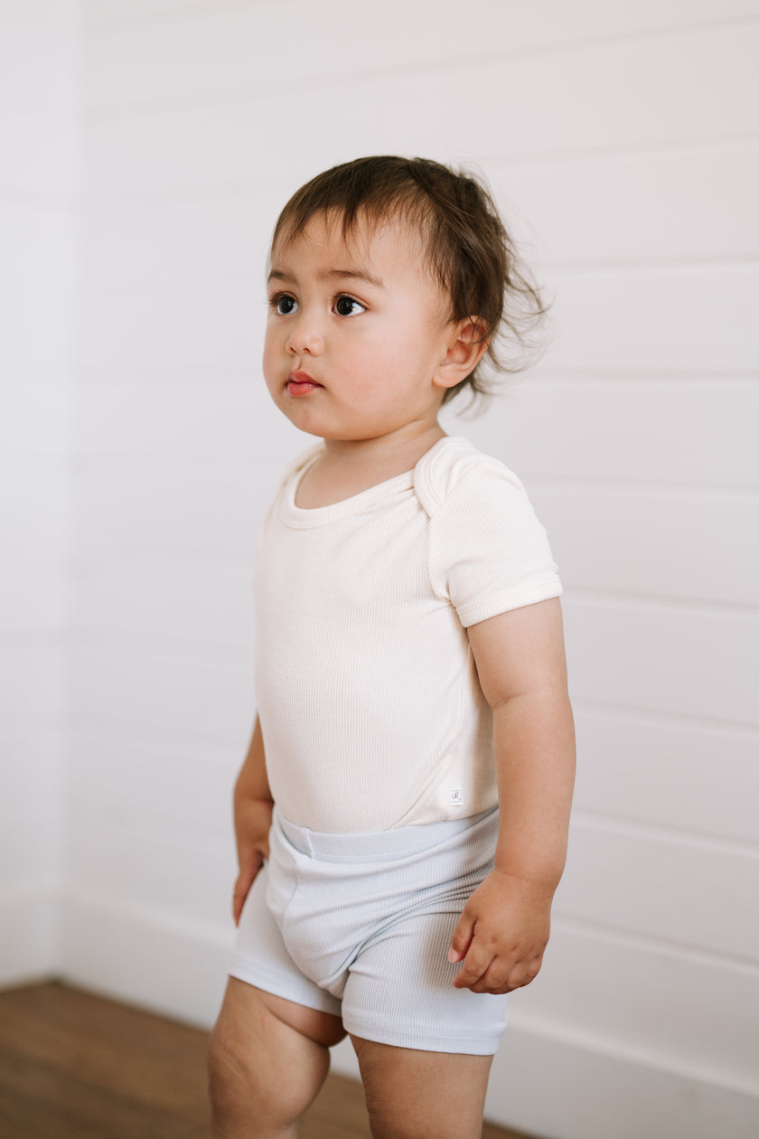 Ribbed Short Sleeve Bodysuit - Vanilla