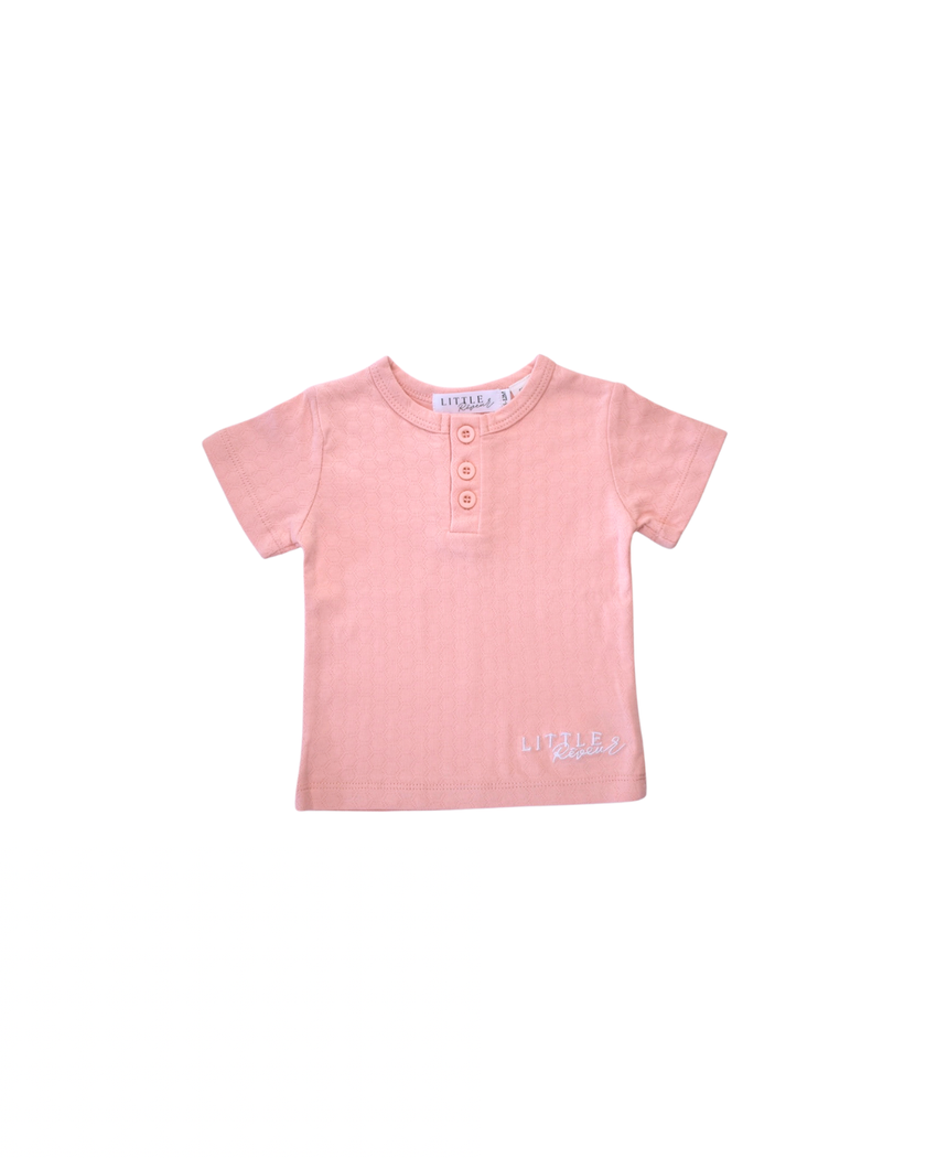 Short Sleeve Top & Shorts Set - Shell Pink